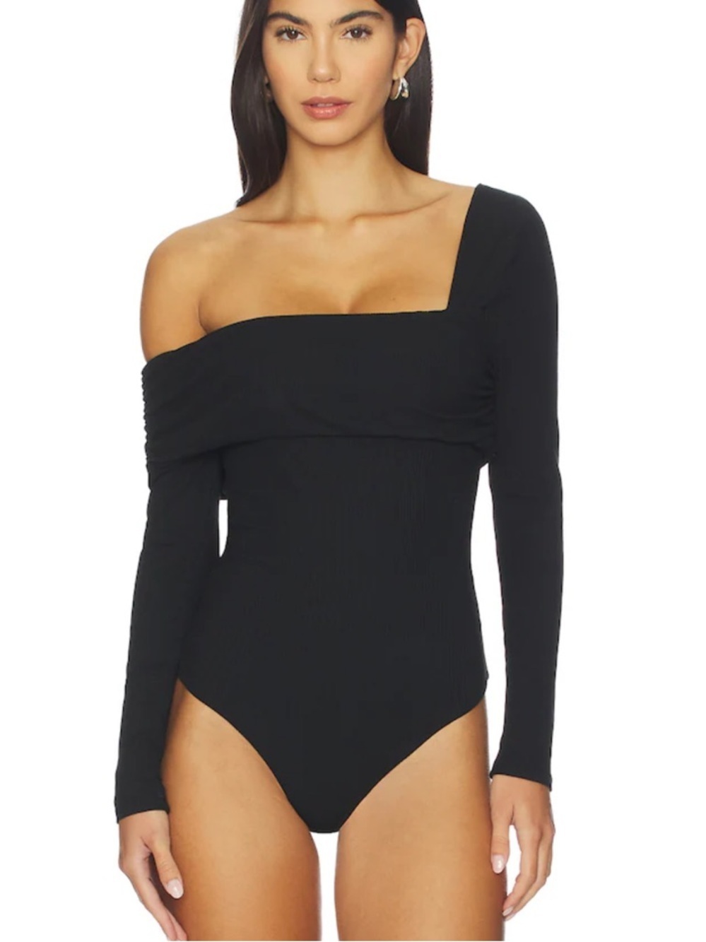 Lovers + Friends Florence Bodysuit Black Black One-Shoulder Ribbed Top Revolve S